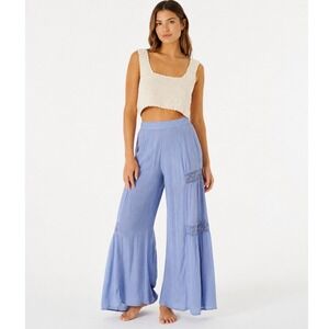 Rip Curl Wide Leg Pants Sz M Blue Crochet Tiered Boho Coastal Grandma Beachy